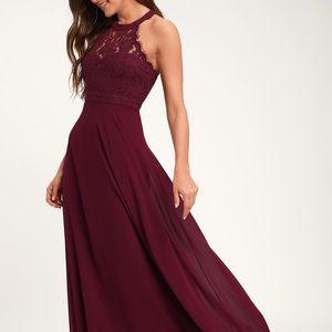 Dance All Evening Burgundy Lace Maxi Dress